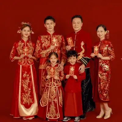 家庭装全家福喜庆汉服古装国风休闲一家六口衣服亲子装