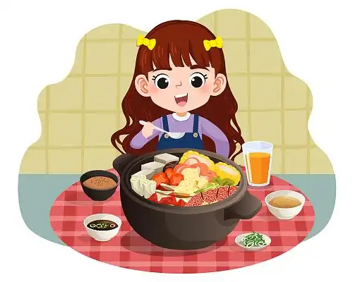 手绘节约粮食 拒绝浪费 吃饭打包人物素材黄色边框背景卡通简约我的