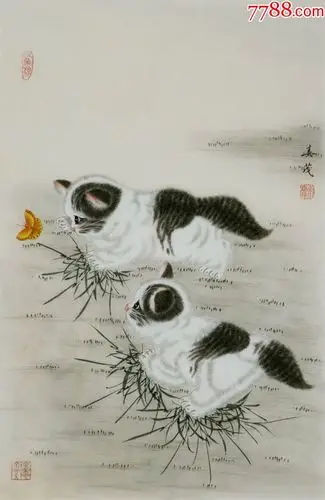 中国美协会员米春茂动物画猫猫蝶图