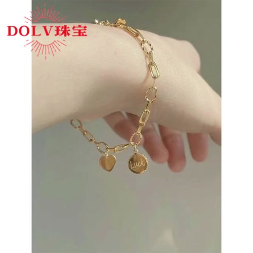 dolv18k金爱心手链新款24k黄l金色回形针女999足金简约可调节luck手串