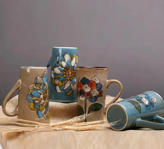 厂家直销 色釉陶瓷马克杯 创意复古色釉咖啡杯茶水杯情侣杯子代发