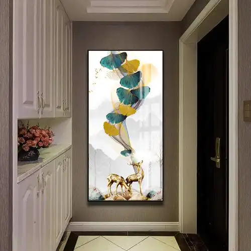 楼梯玄关装饰画竖版走廊过道瓷画现代简约北欧壁画现代装饰画