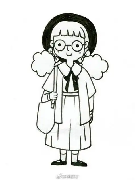 一组萌萌哒小女孩黑白简笔画线稿简单易学投稿可爱小动物黑白简笔画