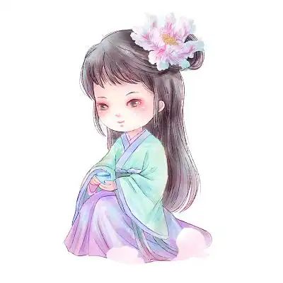 彩色手绘卡通古风汉服女孩古装美女元素png素材