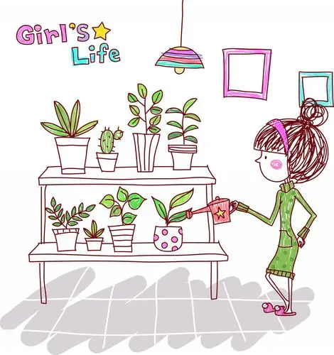 女孩生活卡通矢量图片