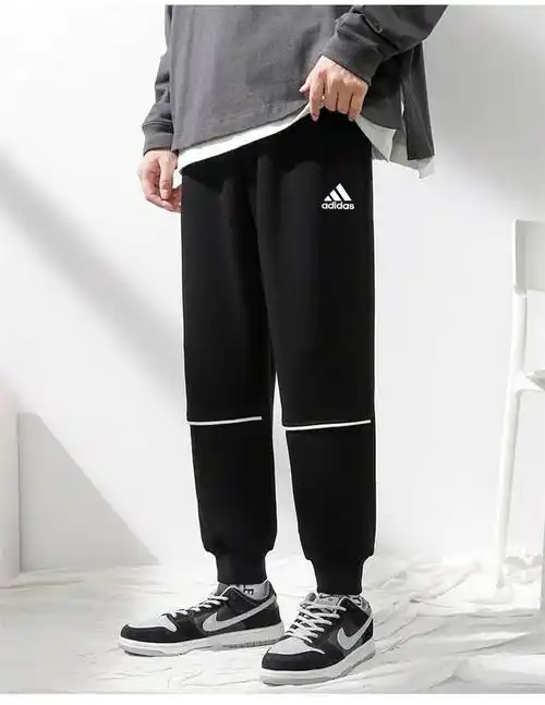 aididas阿迪达斯三叶草灰色裤子男韩版潮流宽松运动裤男士小脚裤