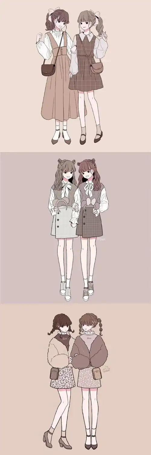 【绘画参考】画师 なちこ 姐妹装/闺蜜服装穿搭(服装参考)