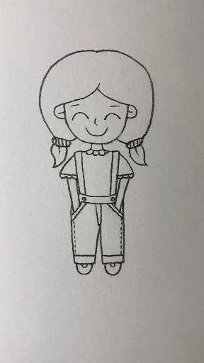 画穿着吊带裤的开心小女孩