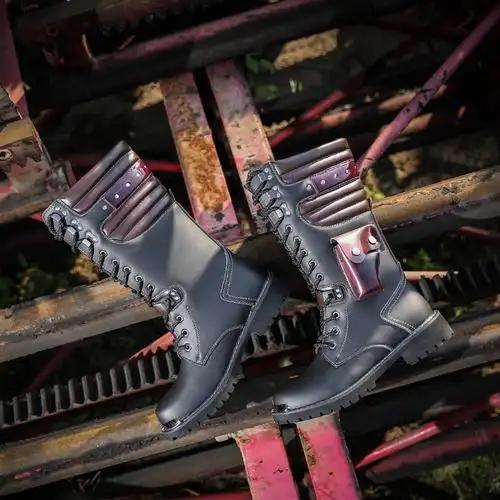 厂家直销外贸爆款男士高筒靴户外军靴 潮流大码大头皮靴工装靴男