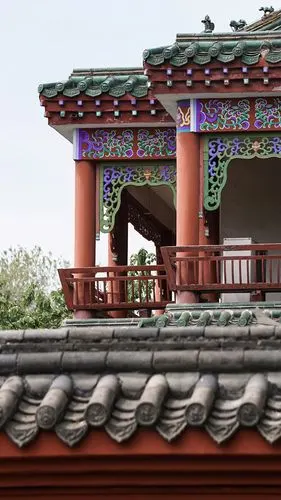 开封天波杨府古风建筑复古花卉壁纸宫墙