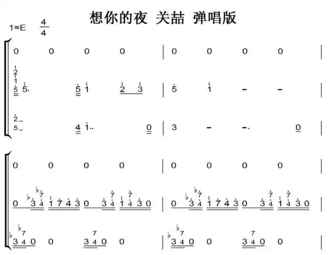 想你的夜 关喆 弹唱版 有试听 钢琴简谱 钢琴双手简谱 简五谱