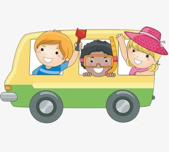卡通公交车上的伙伴