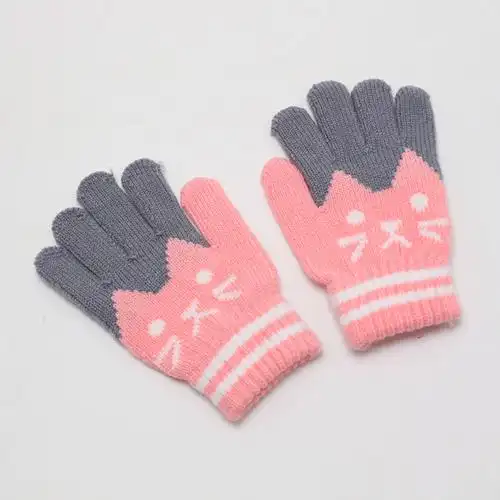 新款男童手指套加绒学生保暖秋冬男孩毛线宝宝五指儿童手套冬季