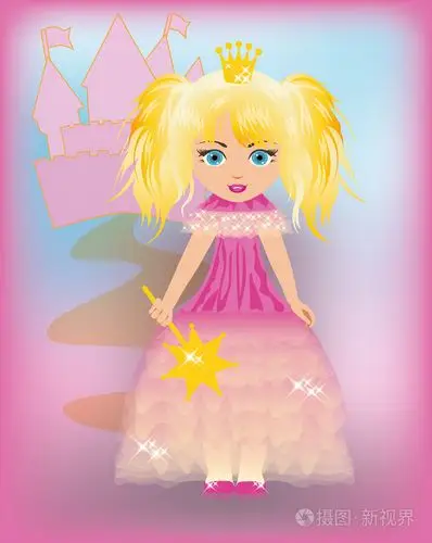 小公主穿着粉色衣服,矢量图