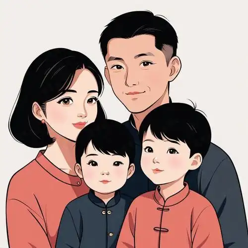 亲子头像|一家四口哥哥和弟弟创意插画风格头像