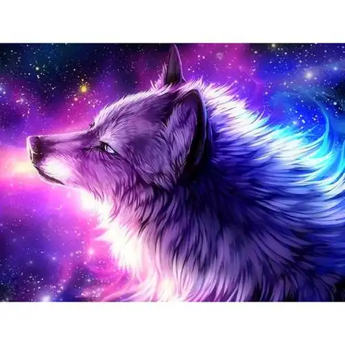 5d钻石画亚马逊爆款星空狼diy砖石画满钻动物图片钻石画定制40*30