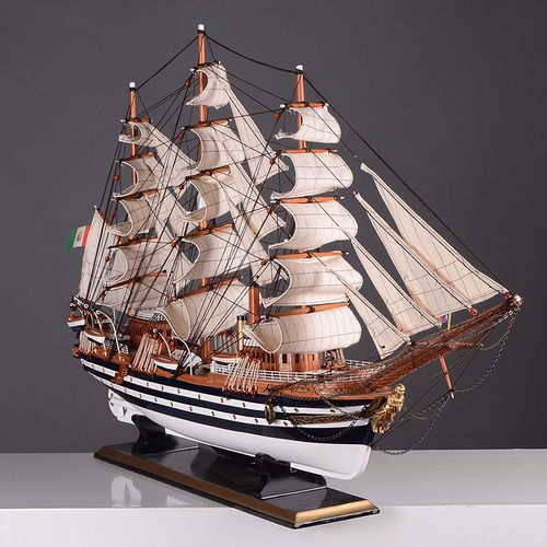 模型木质仿真帆船摆件韦斯普奇90cm大号实木工艺船