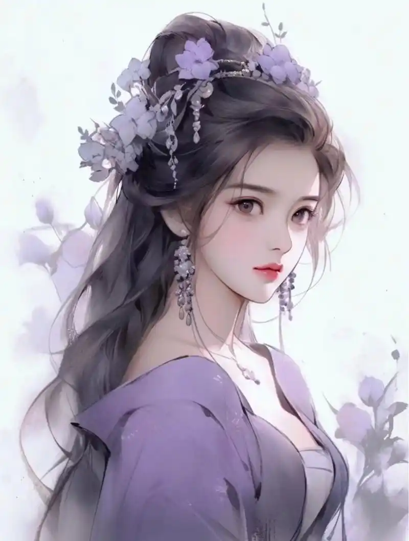 梦幻紫衣少女,一袭紫衣诗韵浓,亭亭玉立秀芳丛.
