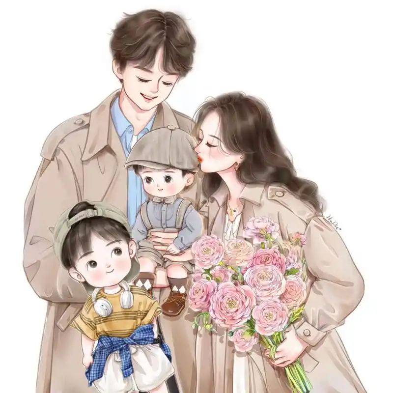 一家四口头像～你留言我做图        原作者