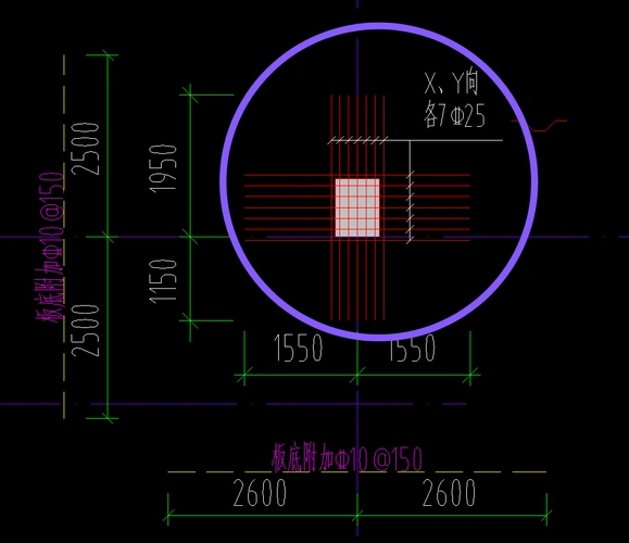 好兄弟们这个是筏板基础钢筋图圈起来这个xy向钢筋各7c25怎么布置呀