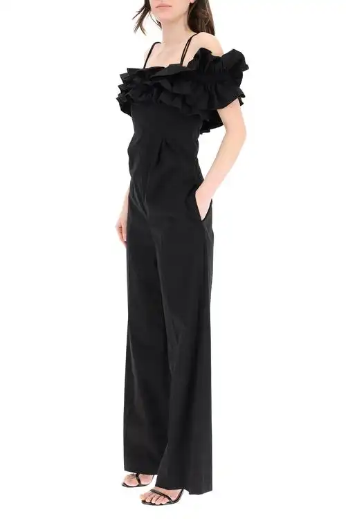 msgm女士黑色吊带荷叶边连体裤3042mda123217307黑色40