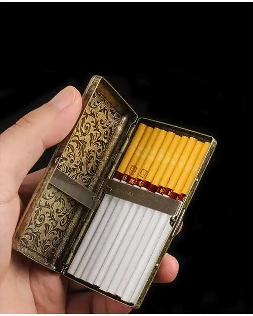 加长细支烟盒20支装男女士细烟香烟盒超薄创意复古青铜烟盒子批发