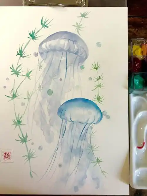 水母水彩画水母水彩画儿童画