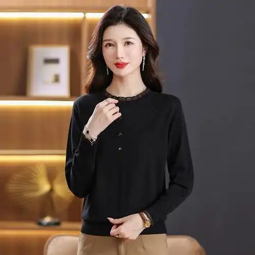 打底衫女春装洋气长袖新款恒源祥羊绒羊毛衫针织衫上衣宽松时尚