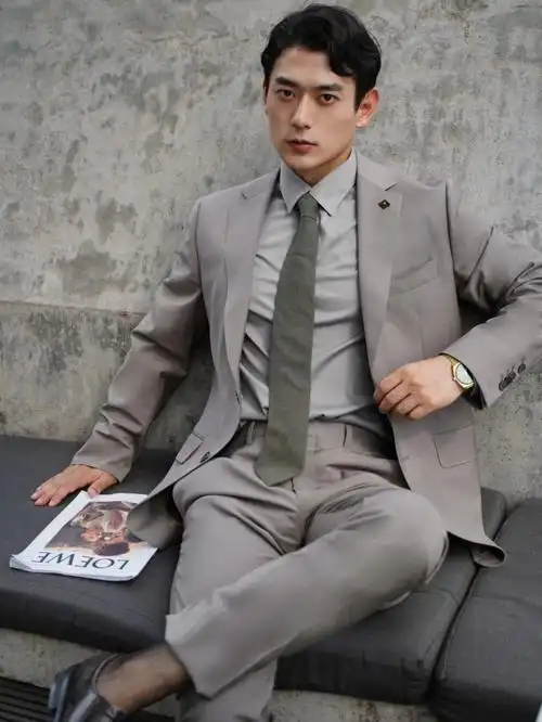 男生穿灰色西装禁欲系男友