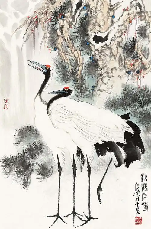 0408 松鹤长春 镜心 设色纸本