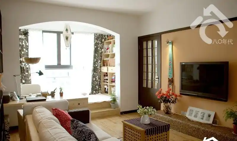 装修效果图大全  日式风格小户型小清新白色经济型80平米客厅沙发图片