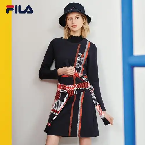 特价fila旗舰店官网_fila 斐乐2020春季新款女装长袖女子连衣裙 长款