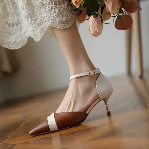 格瑞迪欧包头凉鞋女高跟夏季尖头一字带细跟女鞋7202