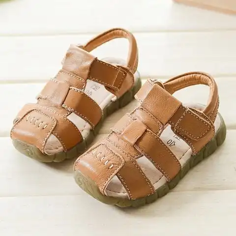 头层牛皮2020夏款儿童凉鞋男童包头女童宝宝凉鞋