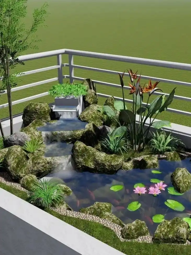 屋顶露台微型溪流水景设计 抄答案了哈