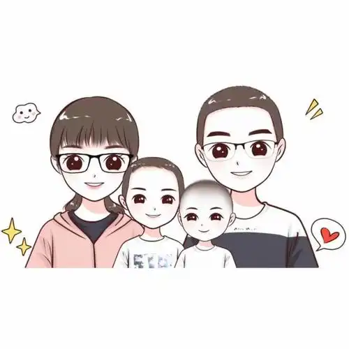 手绘一家三口,四口亲子微信头像,温馨甜蜜幸福