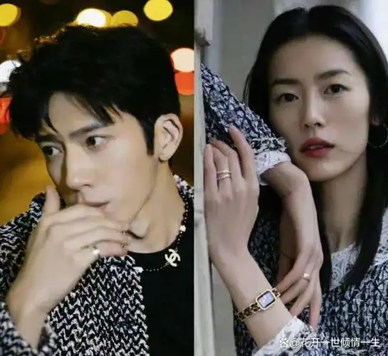 井柏然刘雯穿情侣装首次合体看秀,刘雯贴心地为井柏然整理项链!