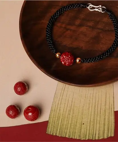 玉之舞 红绳朱砂回纹珠手链 男女情侣手绳 手工编织紫金沙圆珠手链