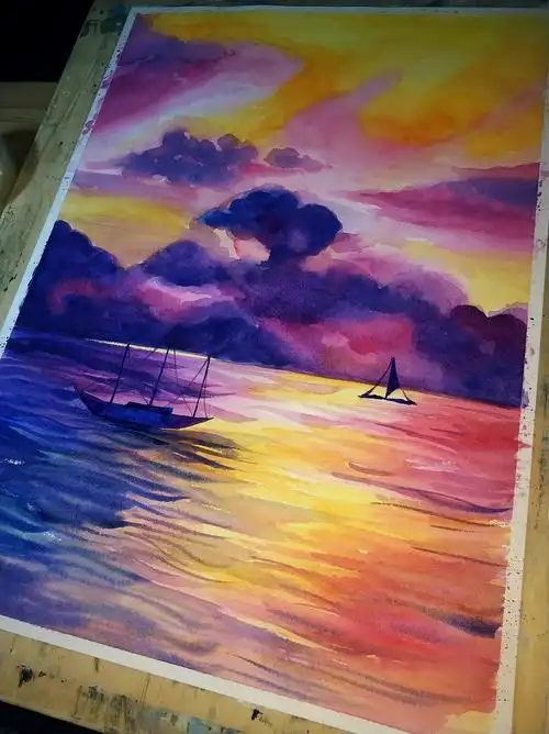 水彩晚霞景观临摹|插画|创作习作|星空下手绘_原创作品-站酷zcool