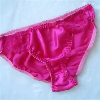 三件桑蚕丝三角裤女士真丝内裤性感透气蕾丝内裤女 玫红色 xl适合(2.