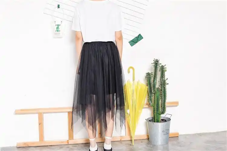 实拍黑色雪纺半身裙夏中长款纱裙不规则下摆中裙a字裙百褶裙子