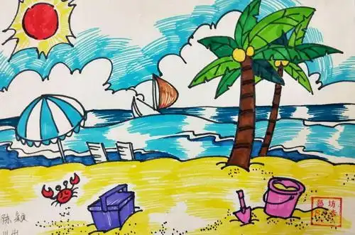 少儿书画作品-沙滩/儿童书画作品沙滩欣赏_中国少儿美术网