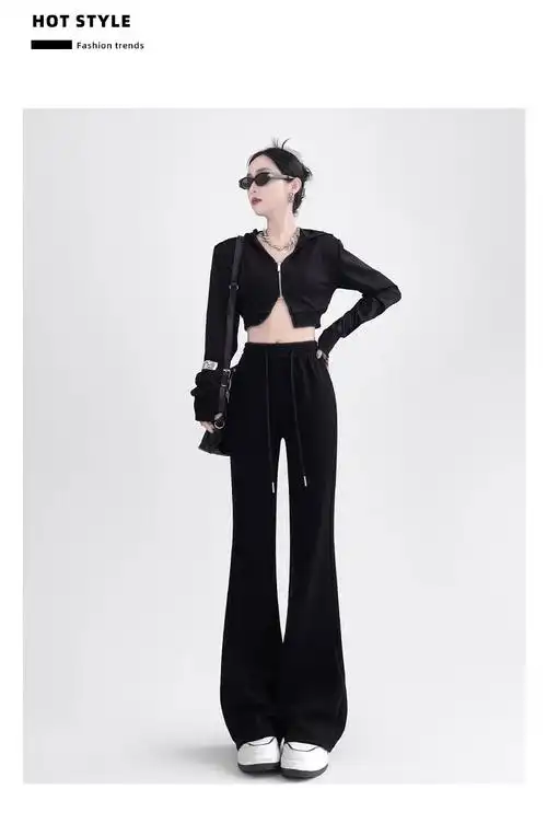 灰色运动裤女春夏2024年新款高腰显瘦修身微喇叭裤小个子休闲卫裤