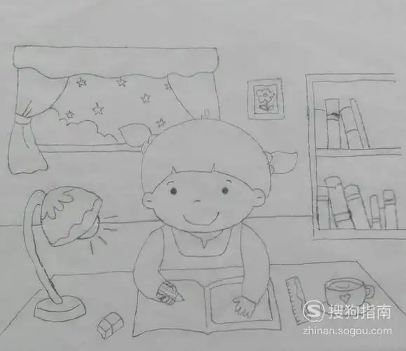 小朋友在书架上找书背影简笔画