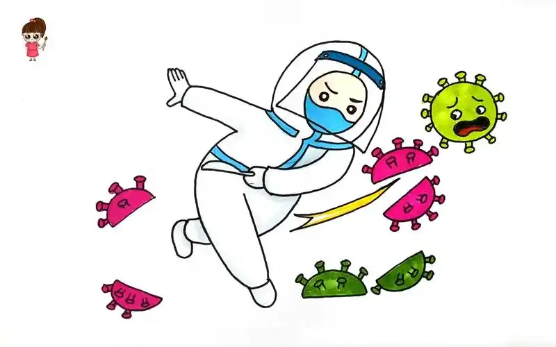 与病毒作战的医生简笔画白衣战士加油