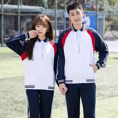 春秋季初中生校服套装三件套中学生高中宽松班服长袖运动服蓝白红