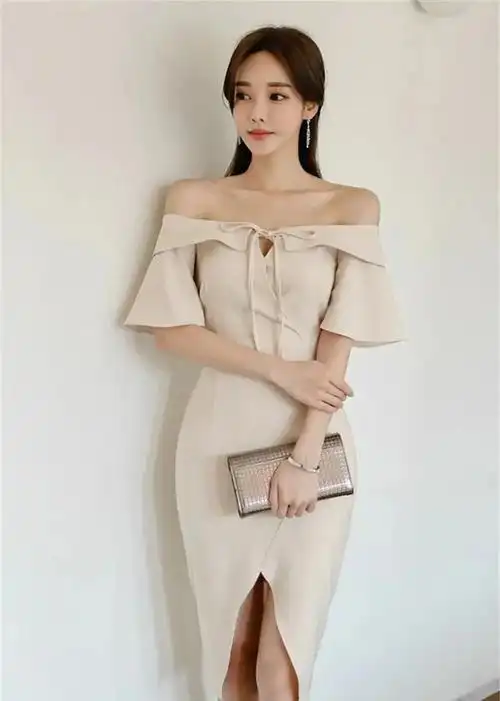 孙允珠:妩媚一字肩,中开叉包裙养眼图集