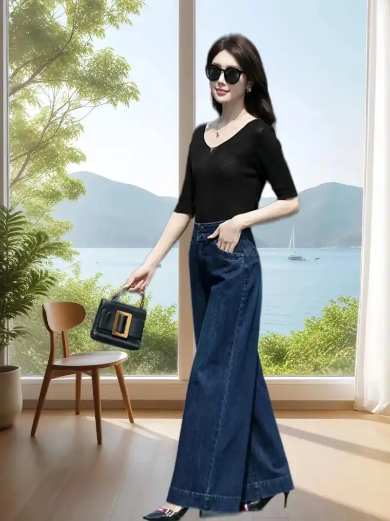 高腰阔腿裤牛仔裤女大码新薄款爆款小个子宽松直筒裤女士裤子夏季