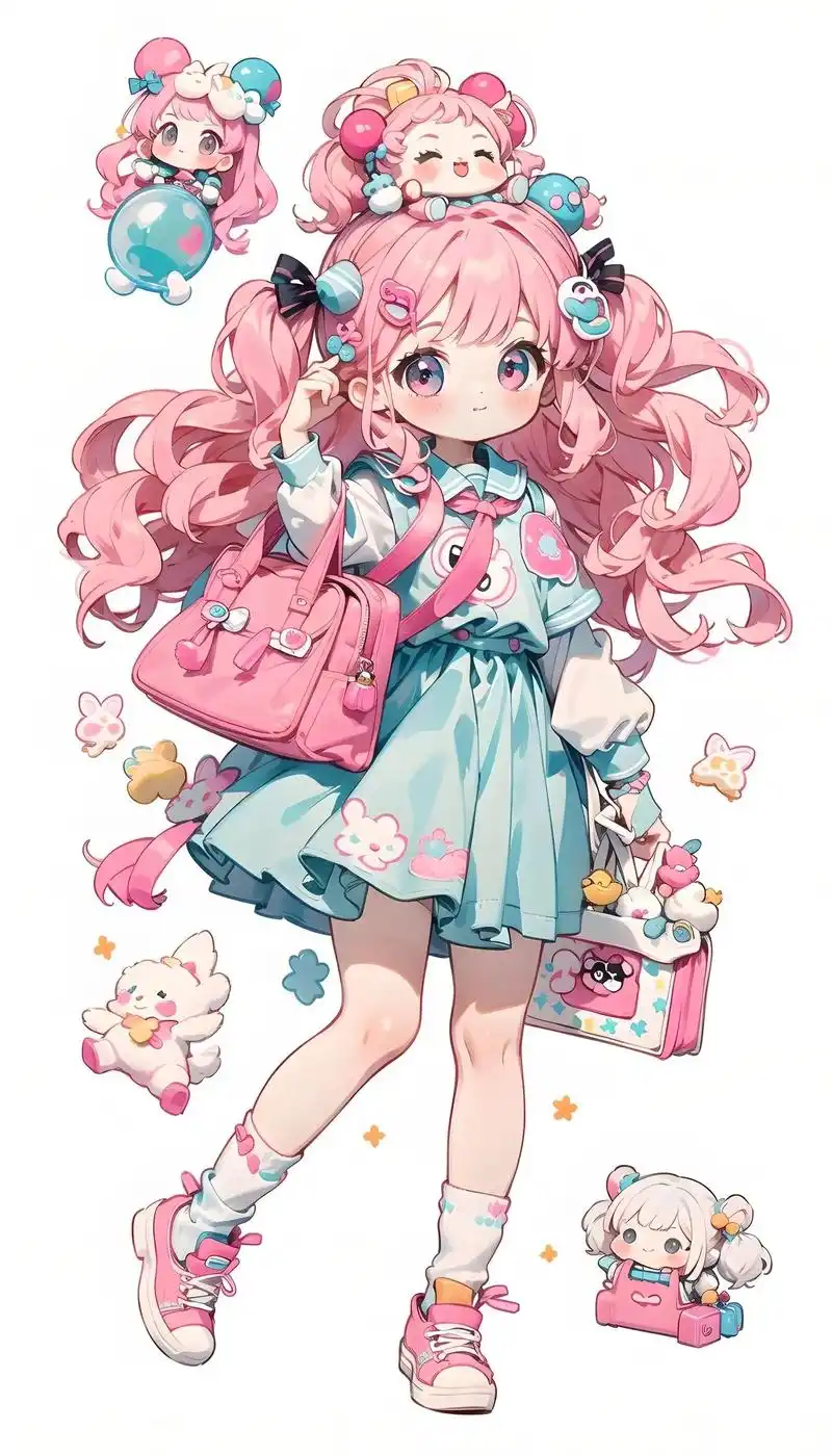 q版动漫人物ai绘画/粉色系少女