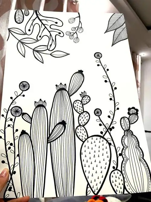 黑白线条画植物类临摹简单易画